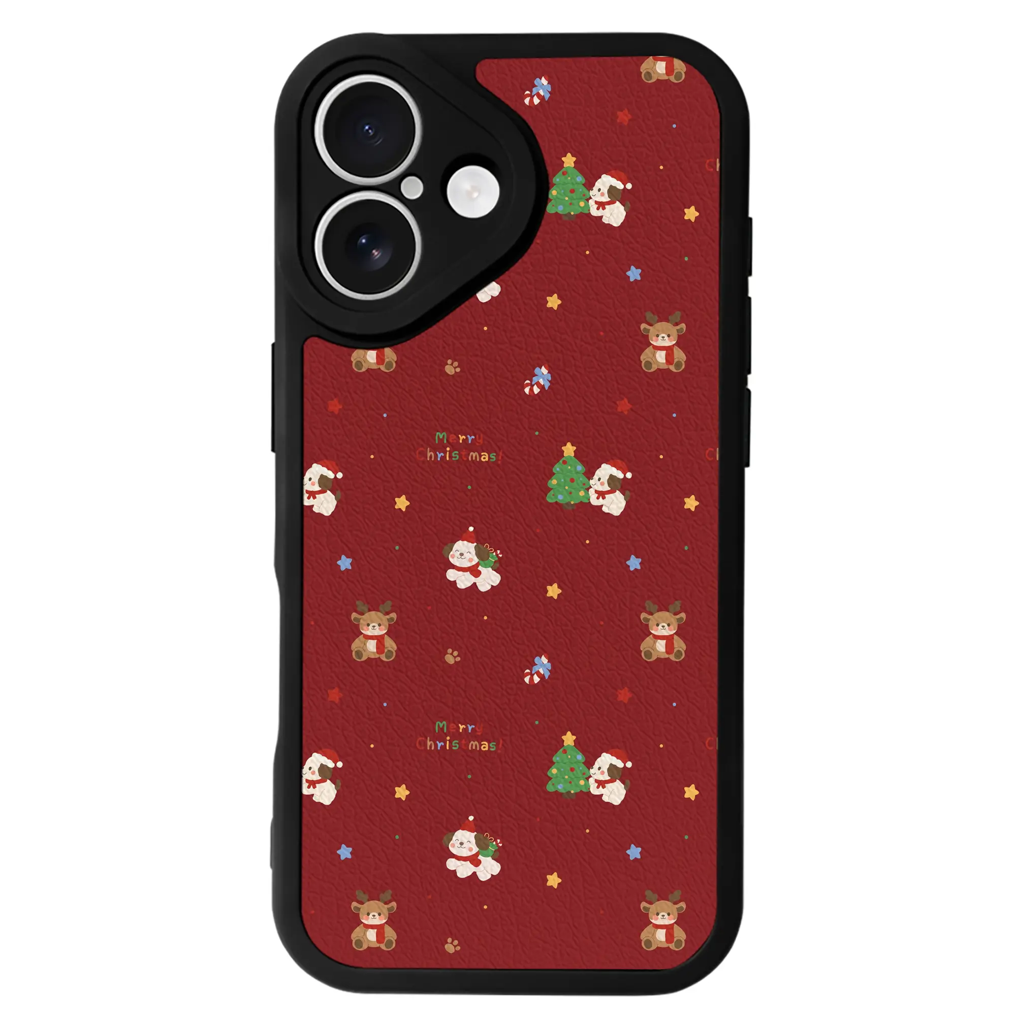 冬限定カラー｜くすみレッド＆フォレストグリーン - IPhone 16シリーズ対応 ・ シリコンスマホケース ・ レザー調 ・ 高精度フィット ・ 耐衝撃 ・ ワイヤレス充電対応 ・ 精密カット